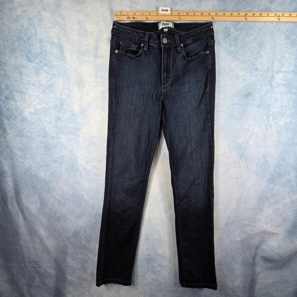 Paige Hoxton Straight High Rise Jeans Dark Indigo Blue Stretch Denim Size 27